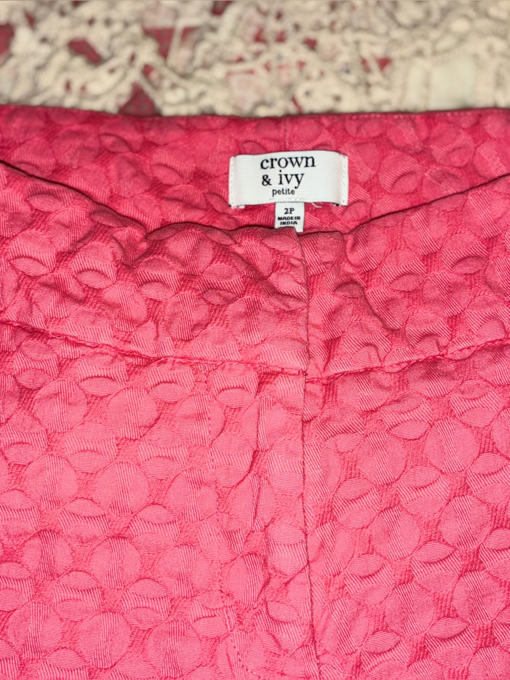 Crown & Ivy Hot Pink Scalloped Textured Shorts, 2 Petite - Picture 3 of 7